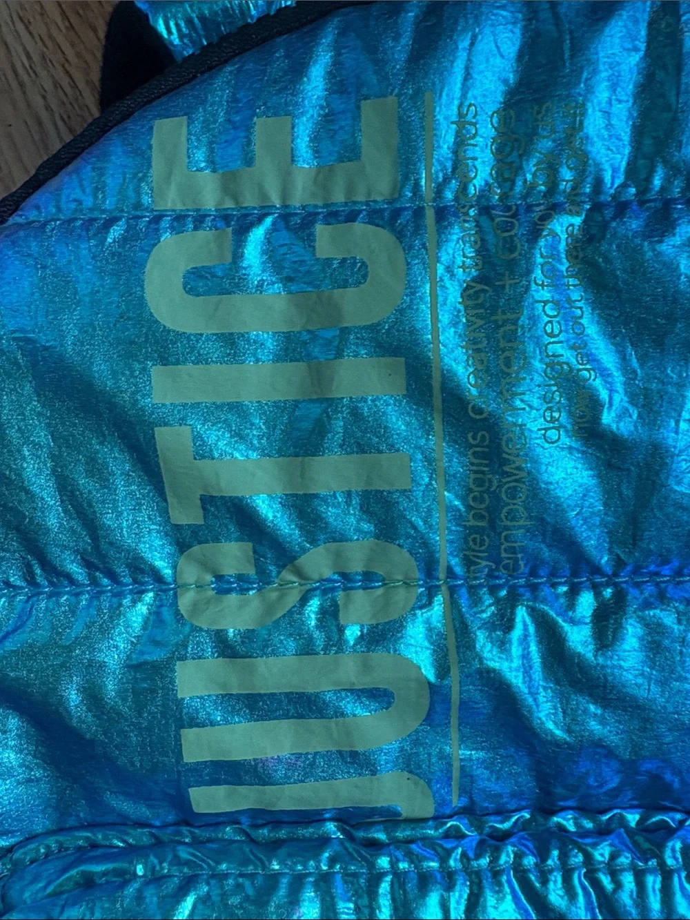 Justice Iridescent Teal Backpack with Lime Accents Super Puffer